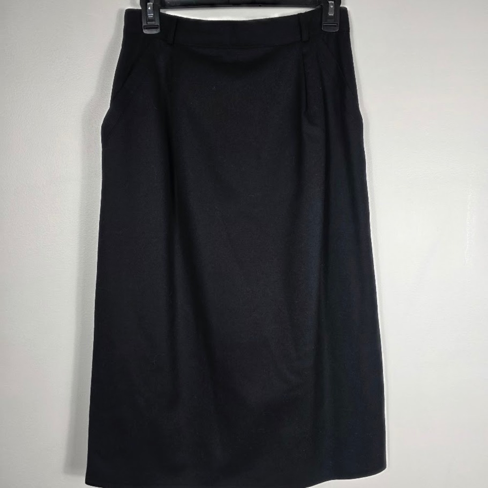 VTG HARVE BENARD by‎ BERNARD HOLTZMAN Black Wool Midi Skirt Size 10